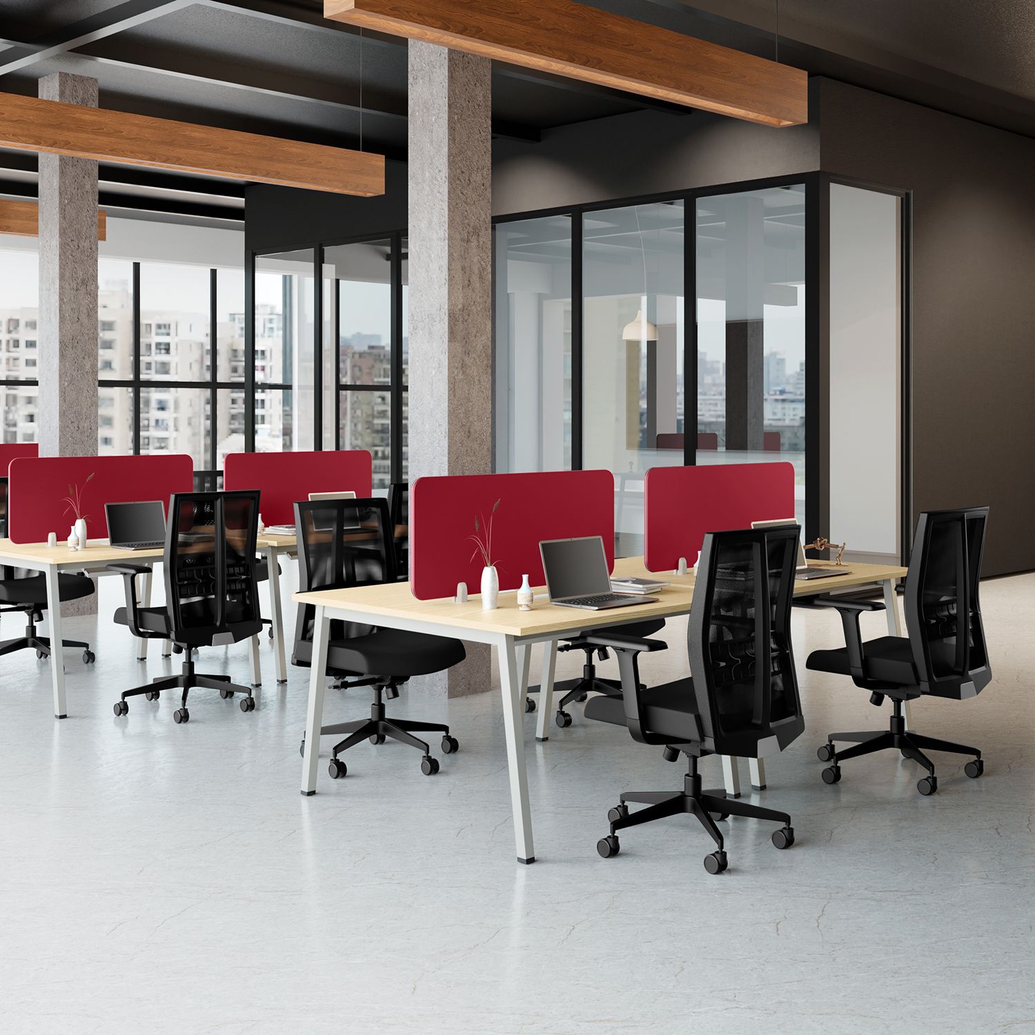 Flow Double Sided with Fabric Engineered Wood Office Table-image-44
