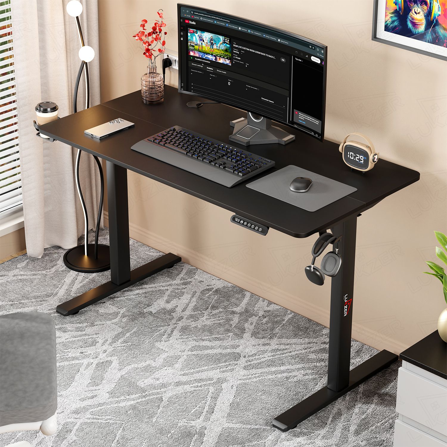 lukzer Electric Height Adjustable Study Table Sit Stand Desk (EST-003) Engineered Wood Office Table-picture-23