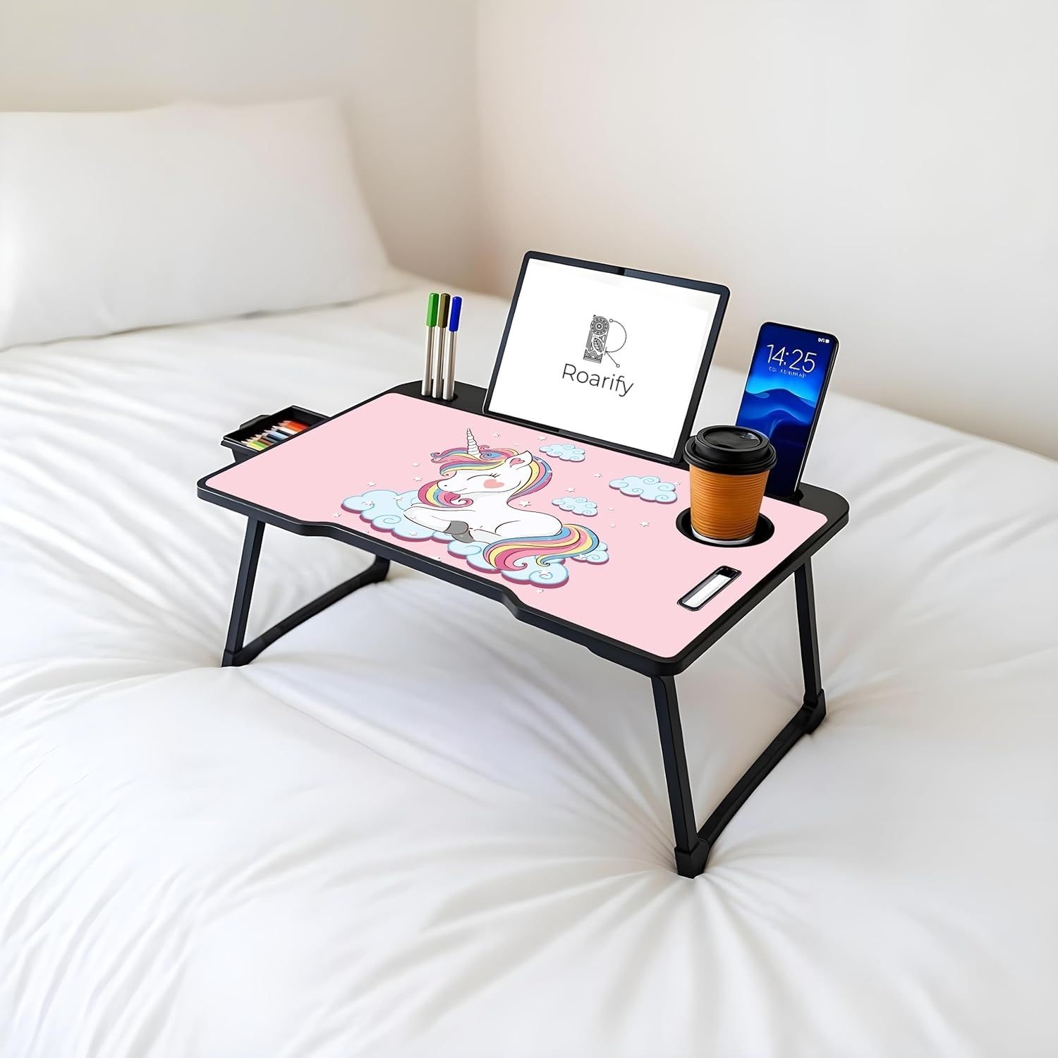 roarify Premium Wooden Portable Study Table & Laptop Desk for Kids & Adults (Unicorn) Solid Wood Study Table-picture-11