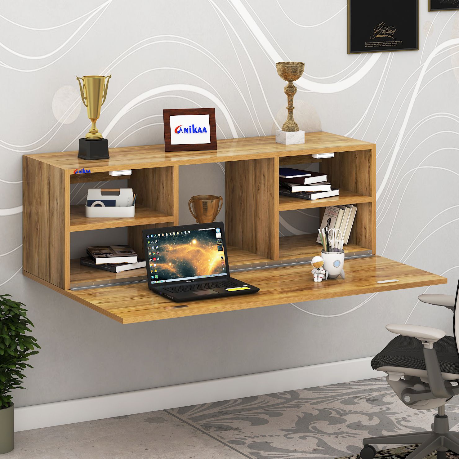 EduDesk Wall-Mounted Foldable Study Table with Storage Shelves for Home Engineered Wood Multipurpose Table-image-25