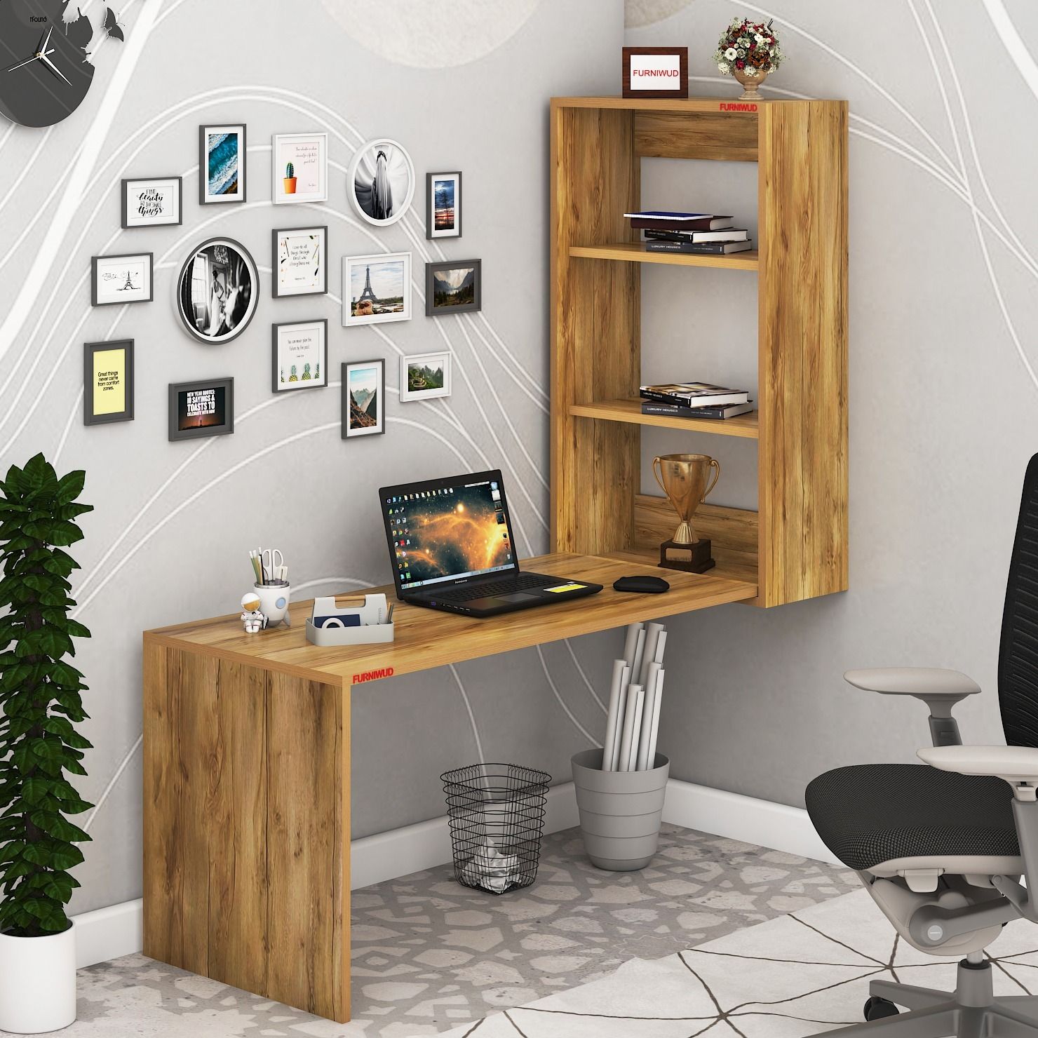 furniwud WallX01 Wall Mounted Study Table with Storage Cabinet | Floating Laptop Desk Engineered Wood Multipurpose Table-picture-36