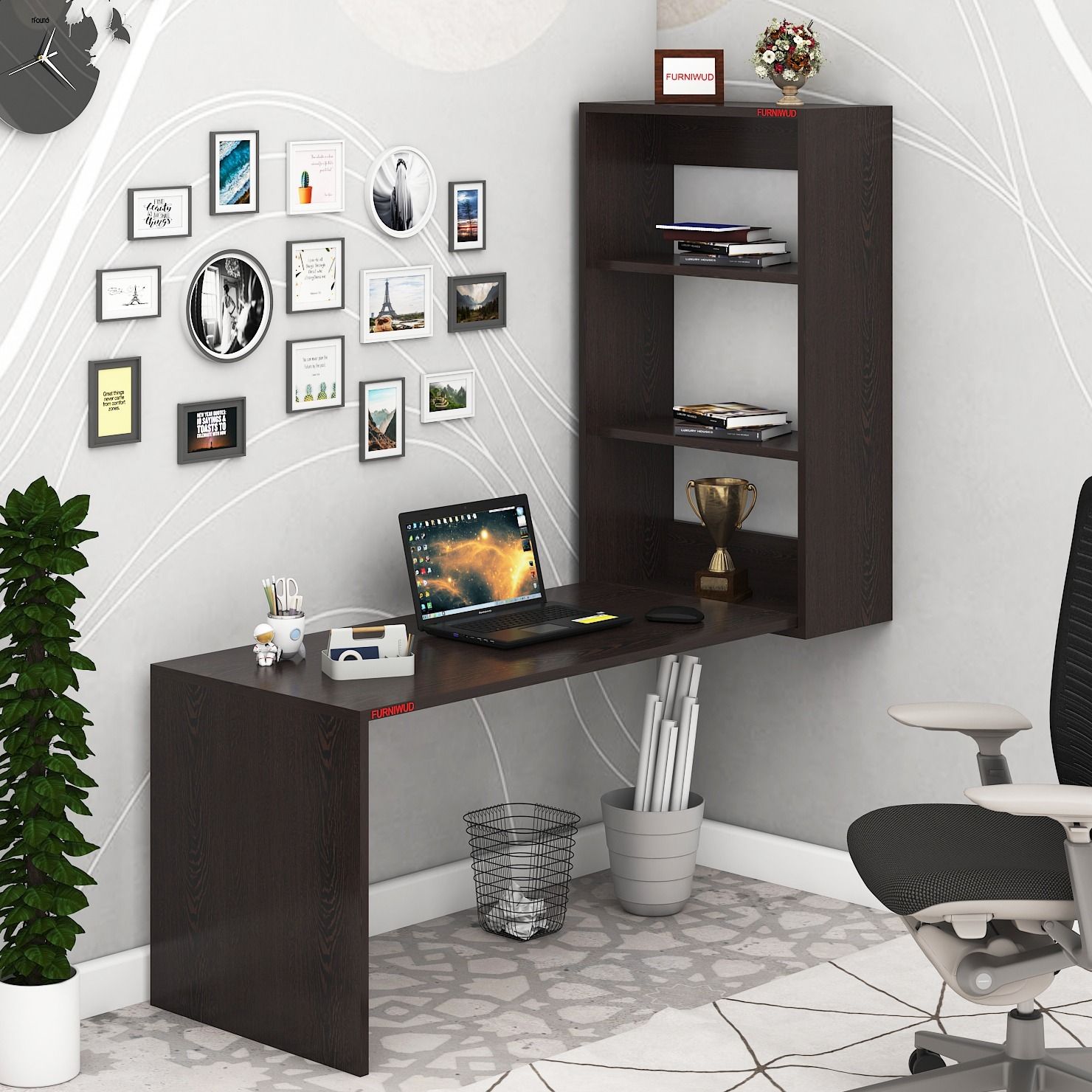 furniwud WallX01 Wall Mounted Study Table with Storage Cabinet | Floating Laptop Desk Engineered Wood Multipurpose Table-picture-34