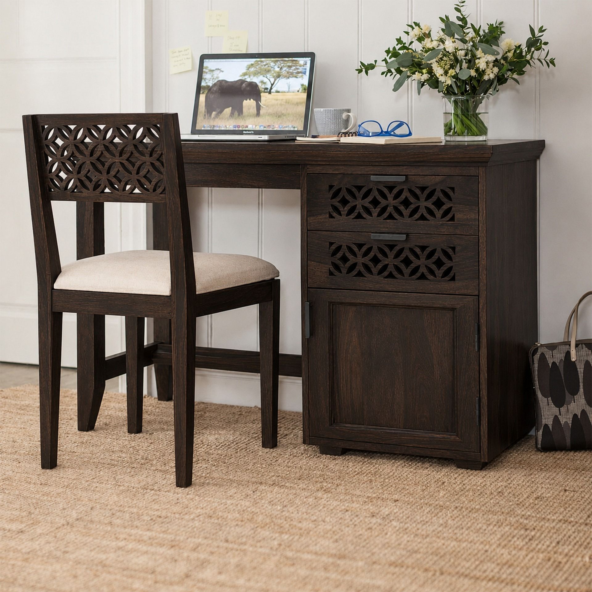 CNC Wooden Study Table with 1 Door & 2 Drawers Study Desk, Office Table Solid Wood Study Table-image-45