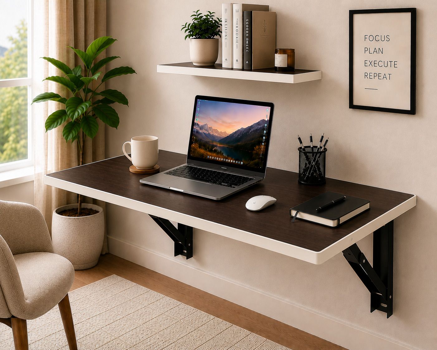 pedpix 120 x 40 cm Wooden Wall Mounted Foldable Study Table for Home Office Engineered Wood Multipurpose Table-picture-35