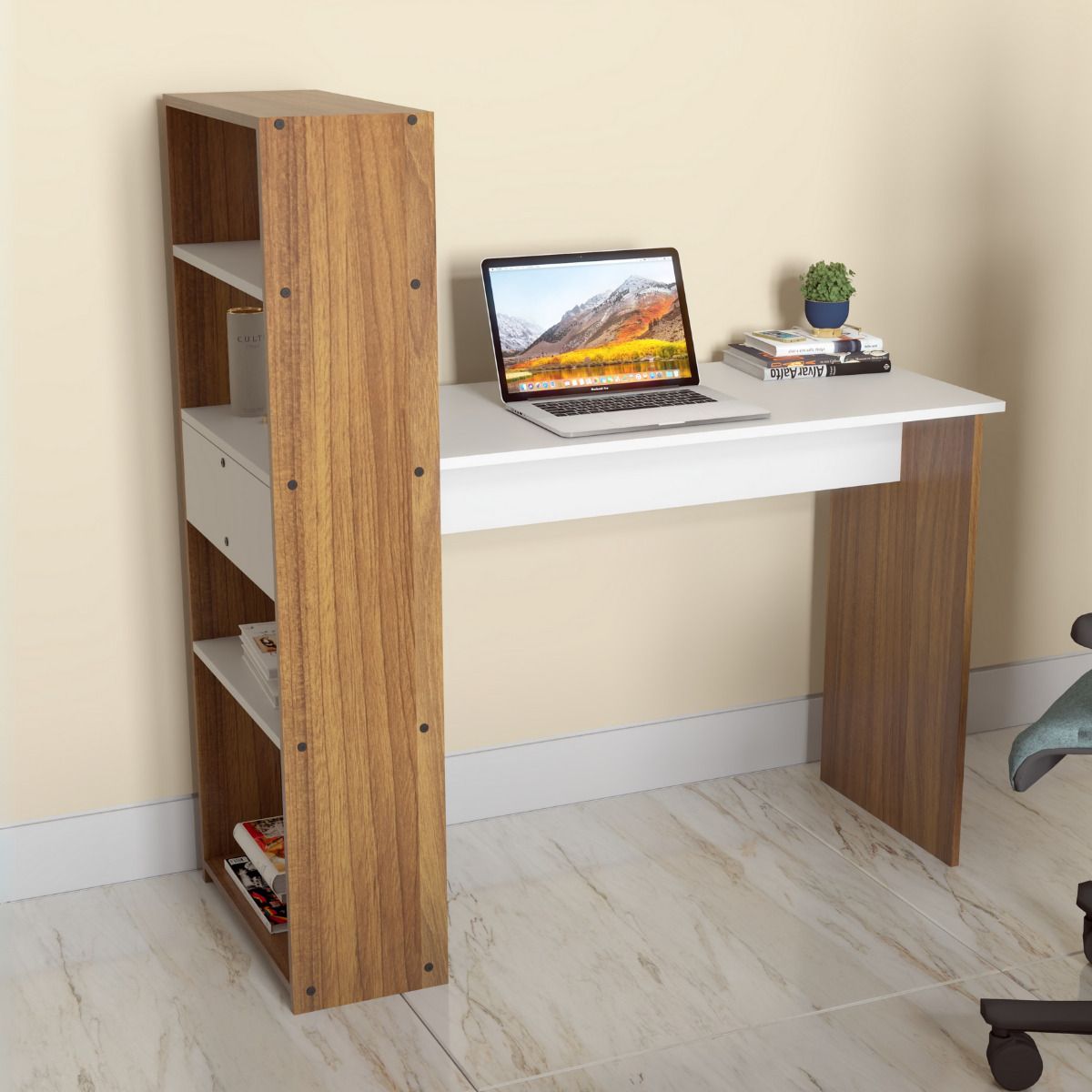 Vista Study and Computer Laptop Table with Bookshelf Engineered Wood Study Table-image-40