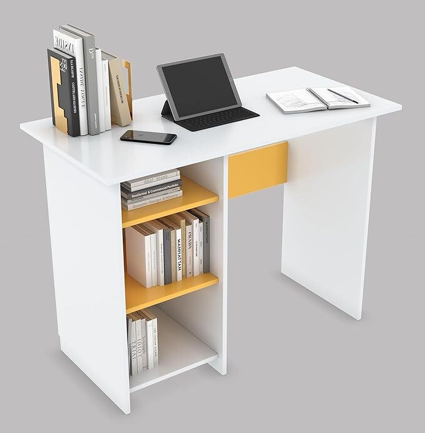 creative qube Engineered Wood Zello Study Table | Desk with 3 Side Storage Shelves Engineered Wood Office Table-picture-14