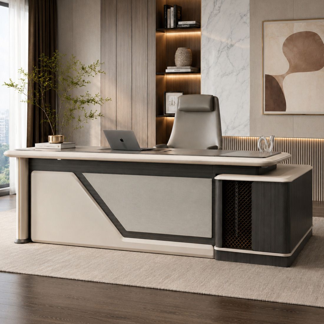 Oak majesty office Table Engineered Wood Office Table-image-44