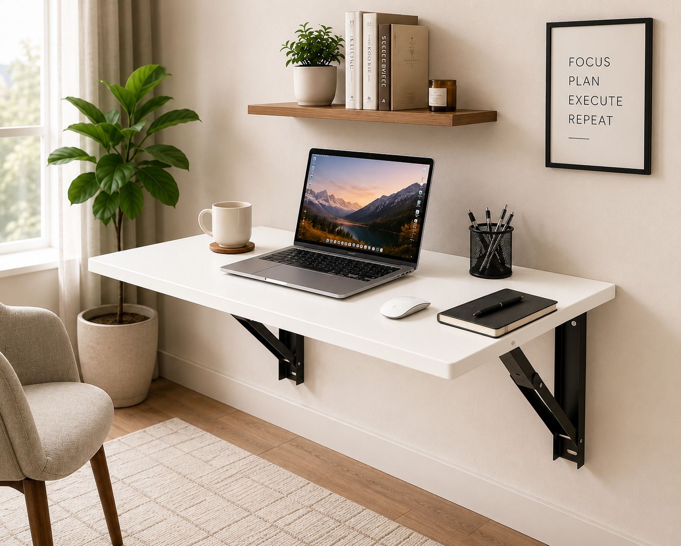 malbro Wall Mounted Folding Study Table 80x40 cm Space Saving Work White Engineered Wood Study Table-picture-13