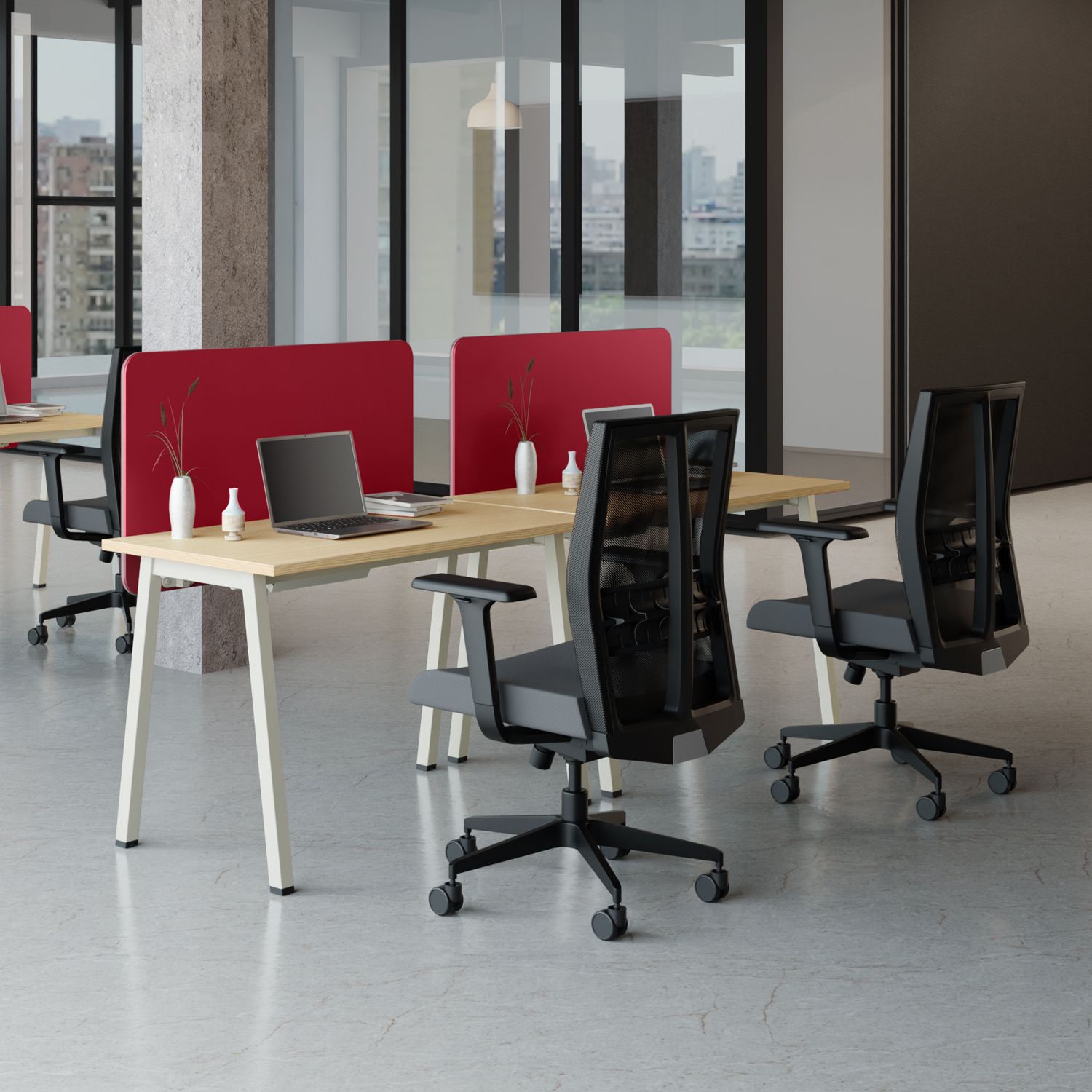 Flow Single Sided with Fabric Screen Engineered Wood Office Table-image-45