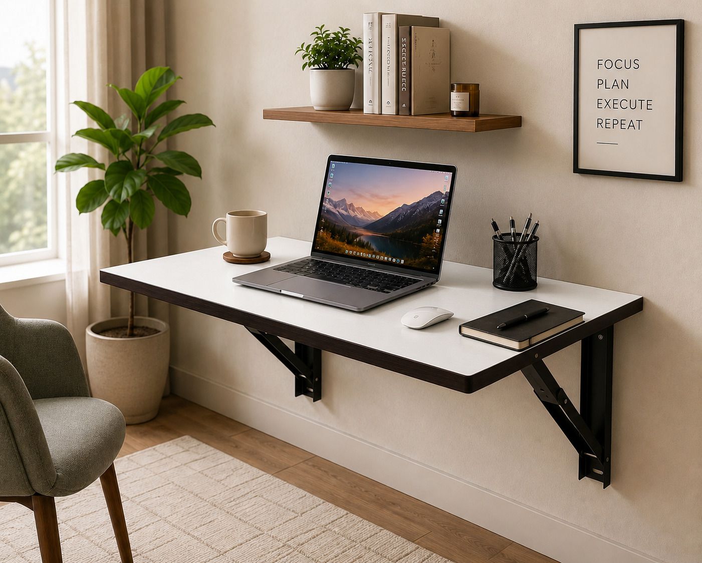 malbro Wall Mounted Folding Study Table 80x40 cm Space Saving Work White Venge Engineered Wood Study Table-picture-11