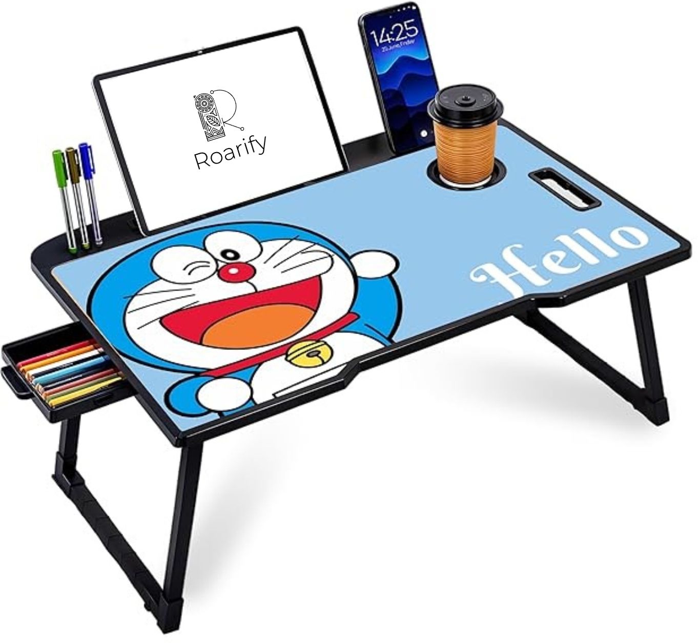 roarify Premium Wooden Portable Study Table & Laptop Desk for Kids & Adults (Doremon) Engineered Wood Study Table-picture-14