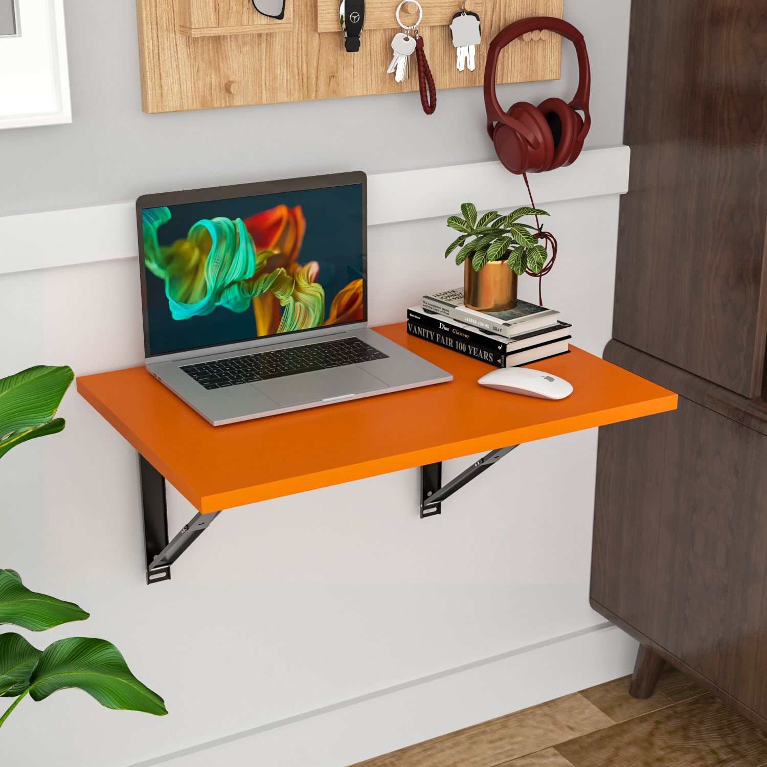 Wall Mounted Folding Kitchen and Computer Table, Wooden Study, Utility Table Wood Portable Laptop Table-image-2