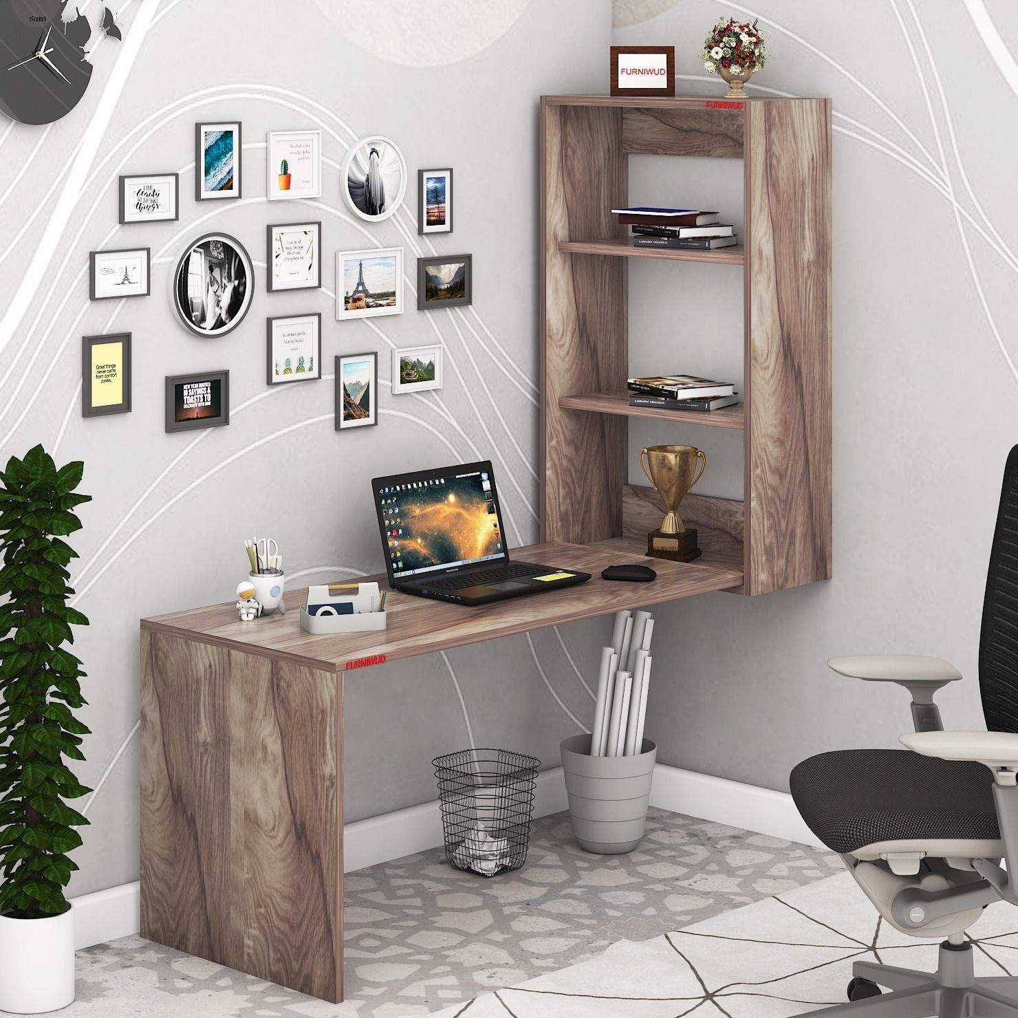 furniwud WallX01 Wall Mounted Study Table with Storage Cabinet | Floating Laptop Desk Engineered Wood Multipurpose Table-picture-35