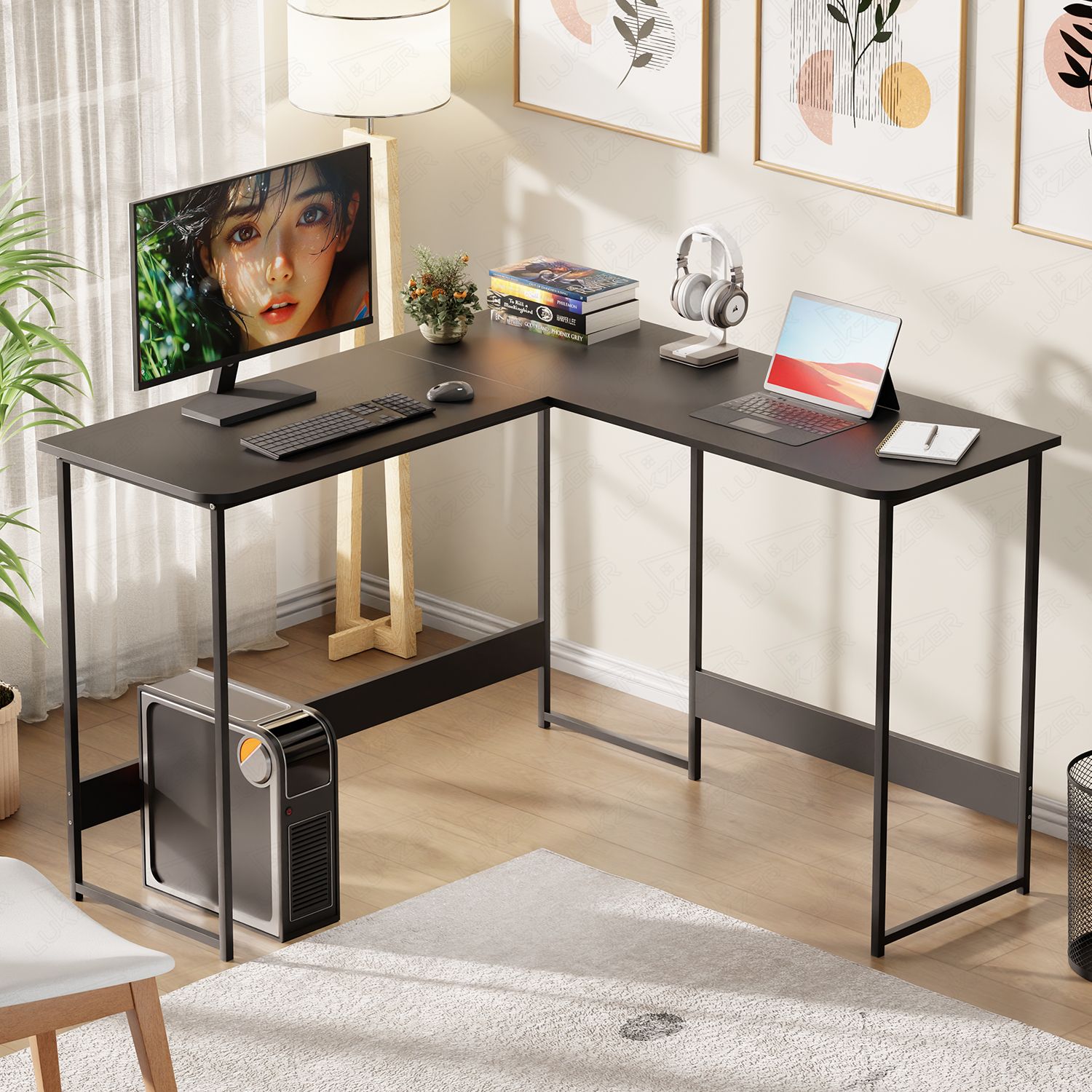 Lukzer MST-007 L-Shaped Metal Office Desk Engineered Wood Study Table-picture-25