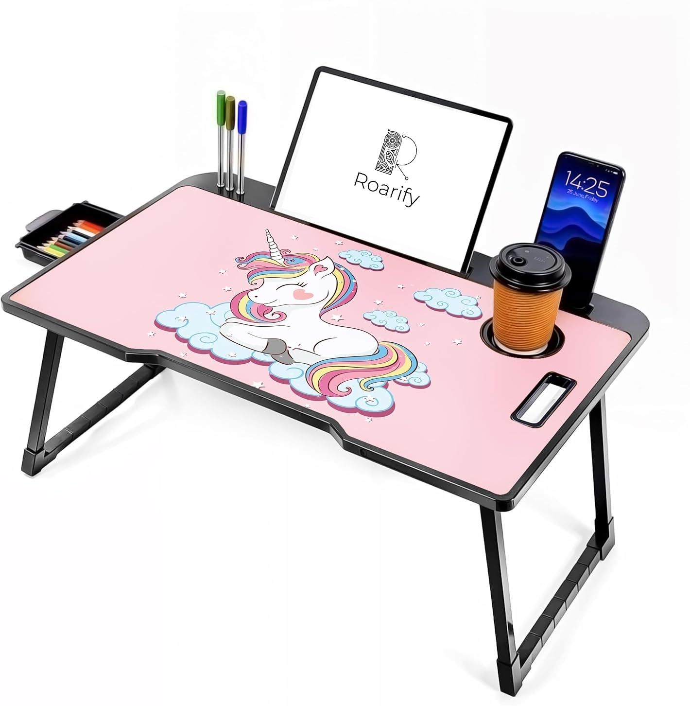 Premium Wooden Portable Study Table & Laptop Desk for Kids & Adults (Unicorn) Engineered Wood Study Table