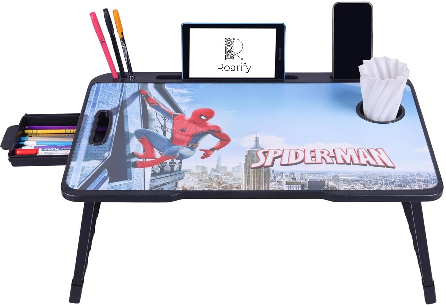 roarify Premium Wooden Portable Study Table & Laptop Desk for Kids & Adults (Spiderman) Solid Wood Study Table-picture-11