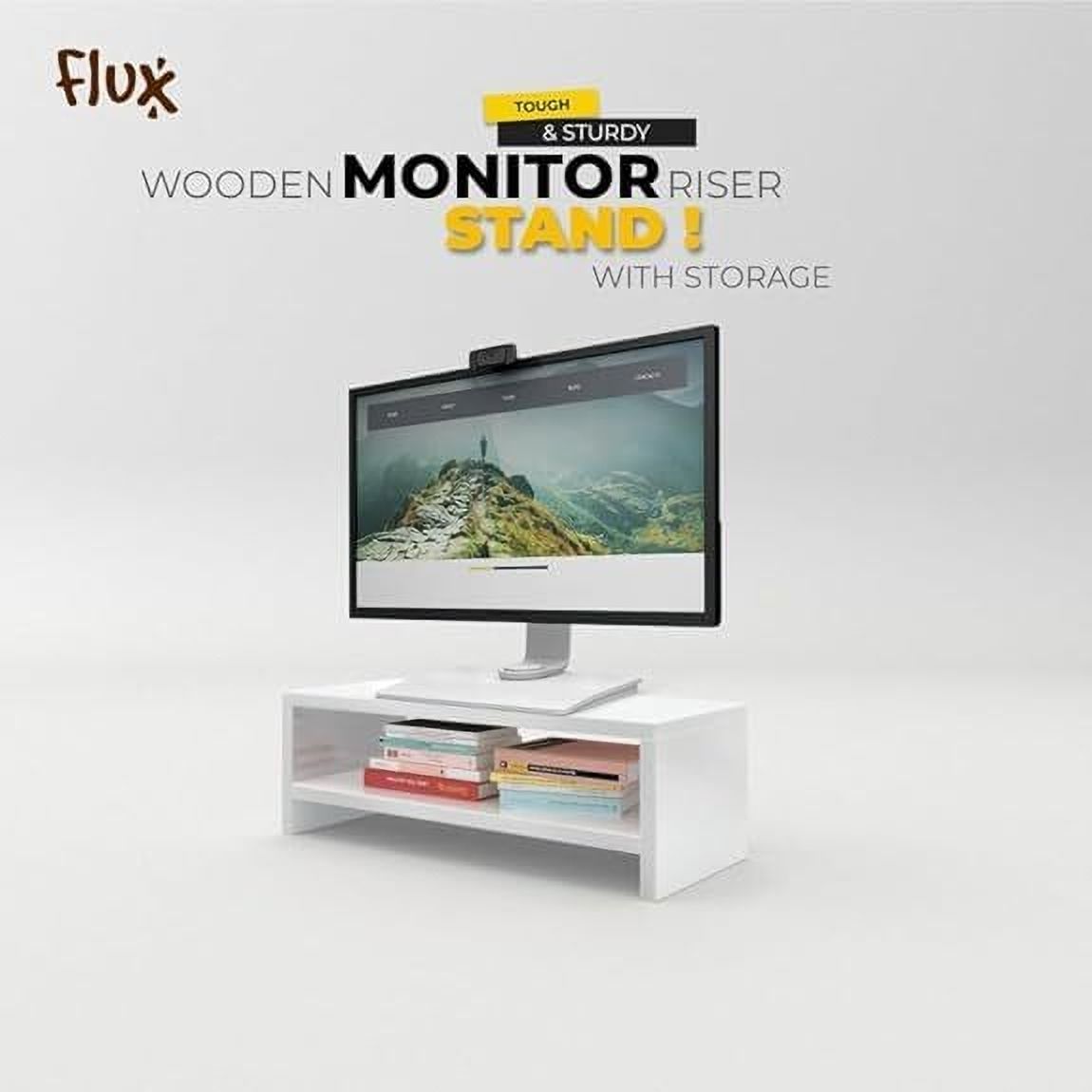 Monitor Stand Two Tier Mini with Two Wooden Legs Organizer Ergonomic Engineered Wood Study Table-image-47
