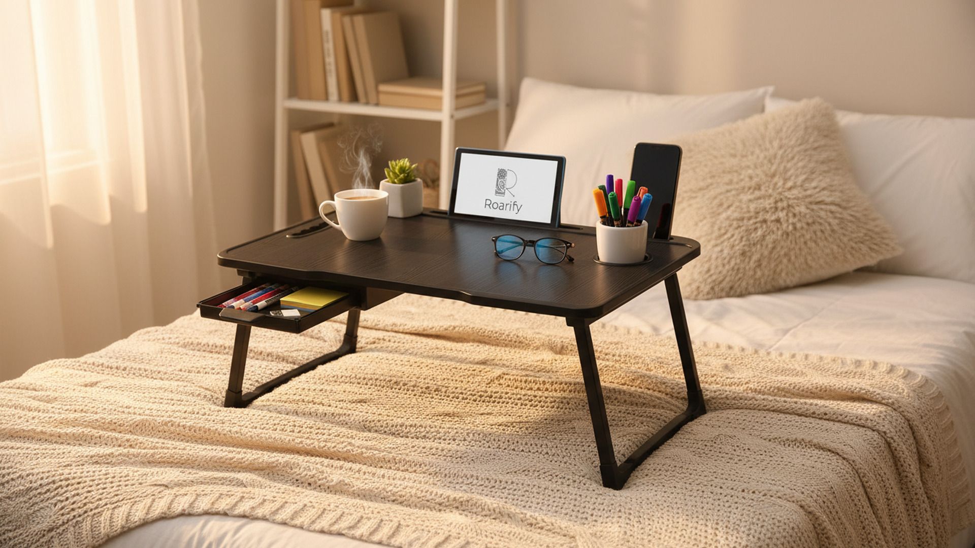 roarify Premium Wooden Portable Study Table & Laptop Desk for Kids & Adults (Black) Solid Wood Study Table-picture-19