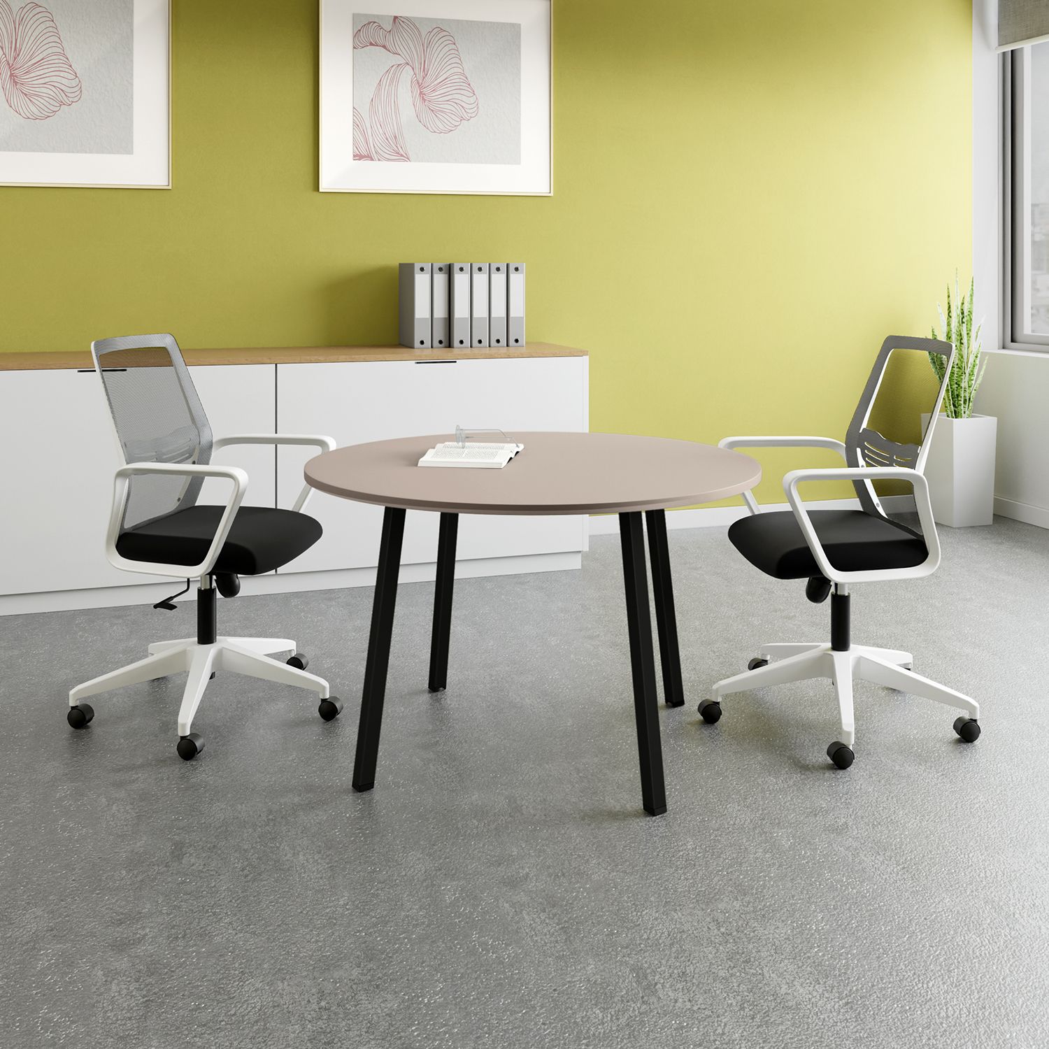 Sync Round Meeting Pod Engineered Wood Office Table-image-12