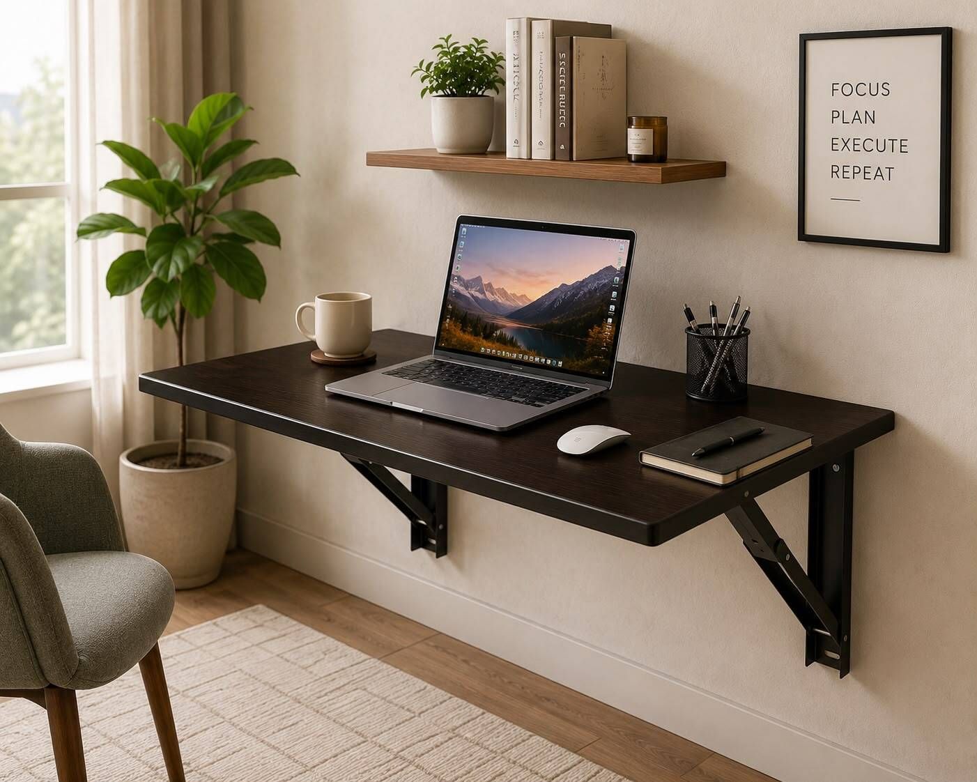 malbro Wall Mounted Folding Study Table 80x40 cm Space Saving Work Desk-Venge Engineered Wood Study Table-picture-14