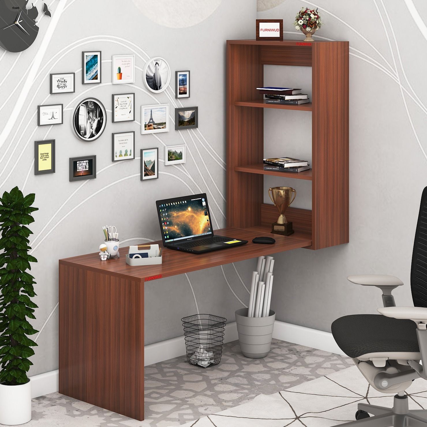 furniwud WallX01 Wall Mounted Study Table with Storage Cabinet | Floating Laptop Desk Engineered Wood Multipurpose Table-picture-33
