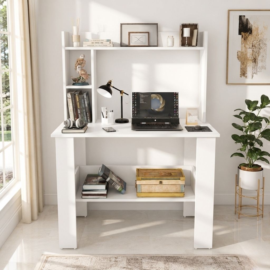 about spaces Multipurpose Portable Study Desk with Hutch Storage & Shelves for Home Office Engineered Wood Study Table-picture-10