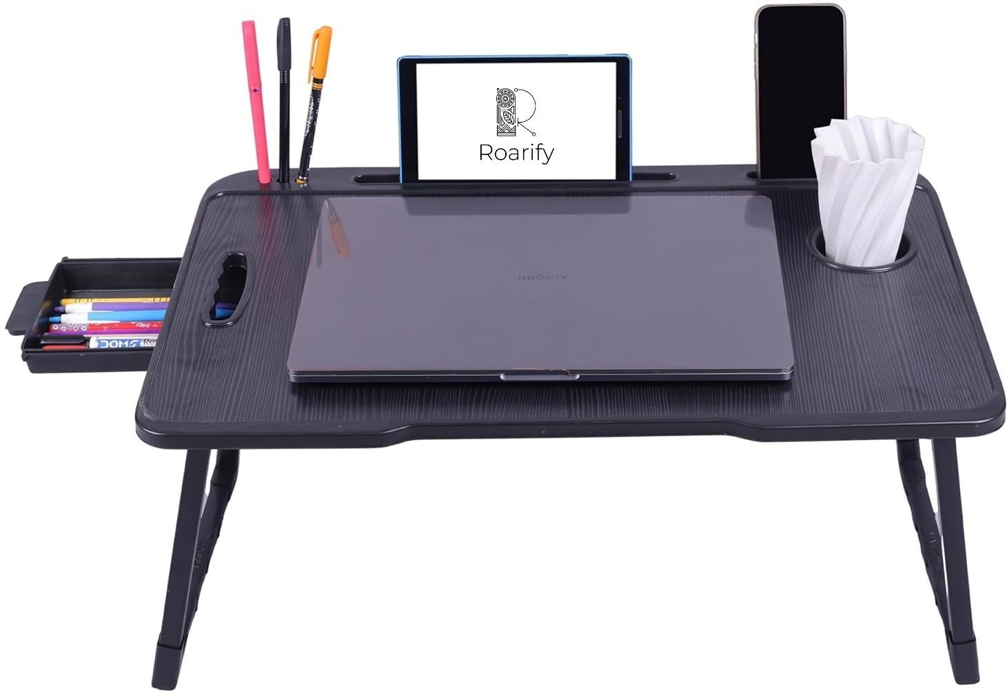 Premium Wooden Portable Study Table & Laptop Desk for Kids & Adults (Black) Engineered Wood Study Table