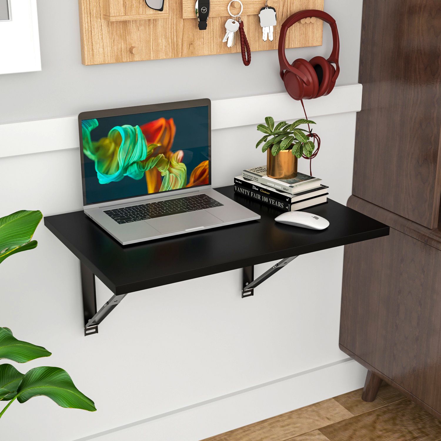 Wall Mounted Folding Kitchen and Computer Table, Wooden Study, Utility Table Wood Portable Laptop Table-image-17