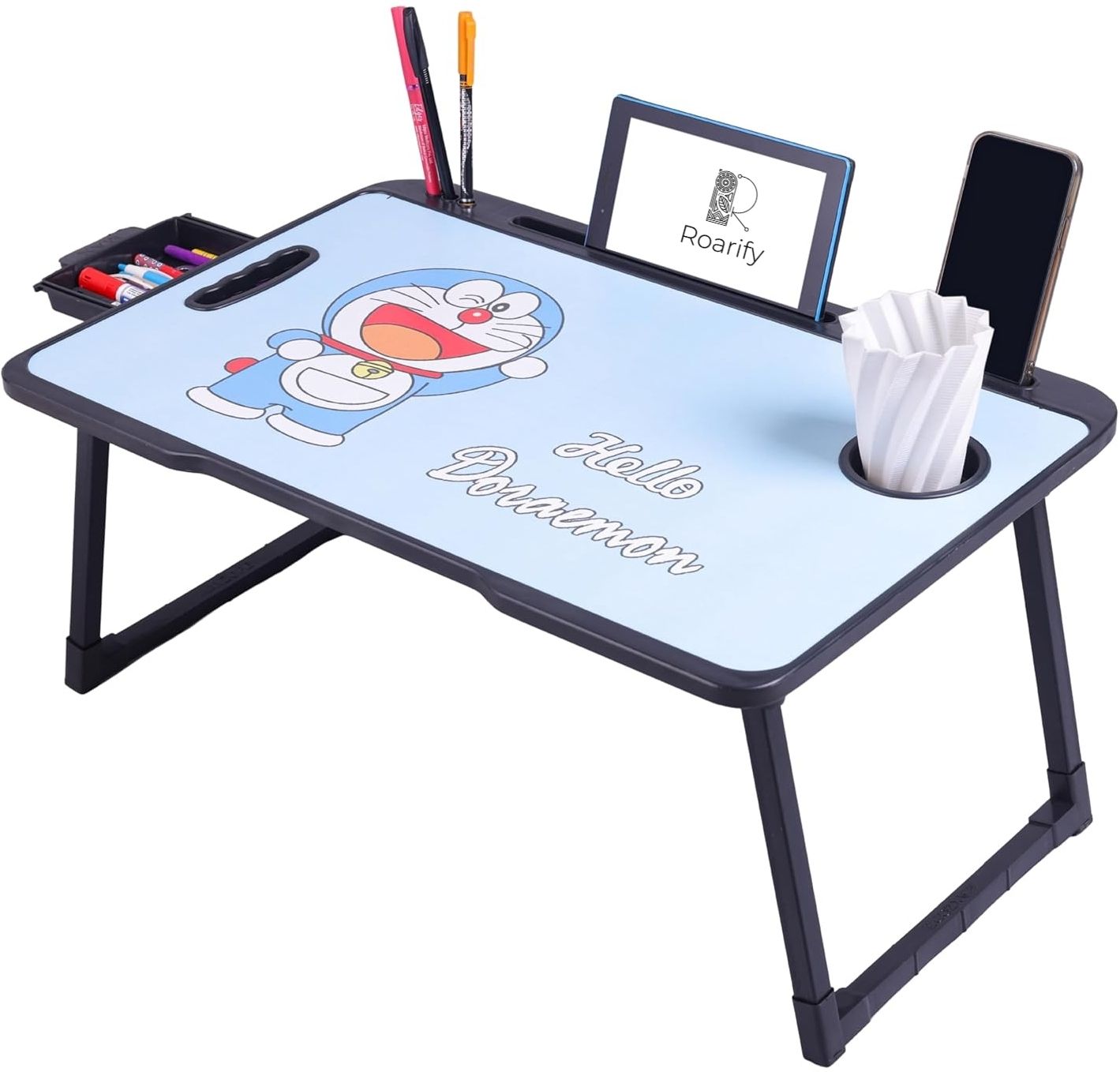 roarify Premium Wooden Portable Study Table & Laptop Desk for Kids & Adults (Doremon) Solid Wood Study Table-picture-25