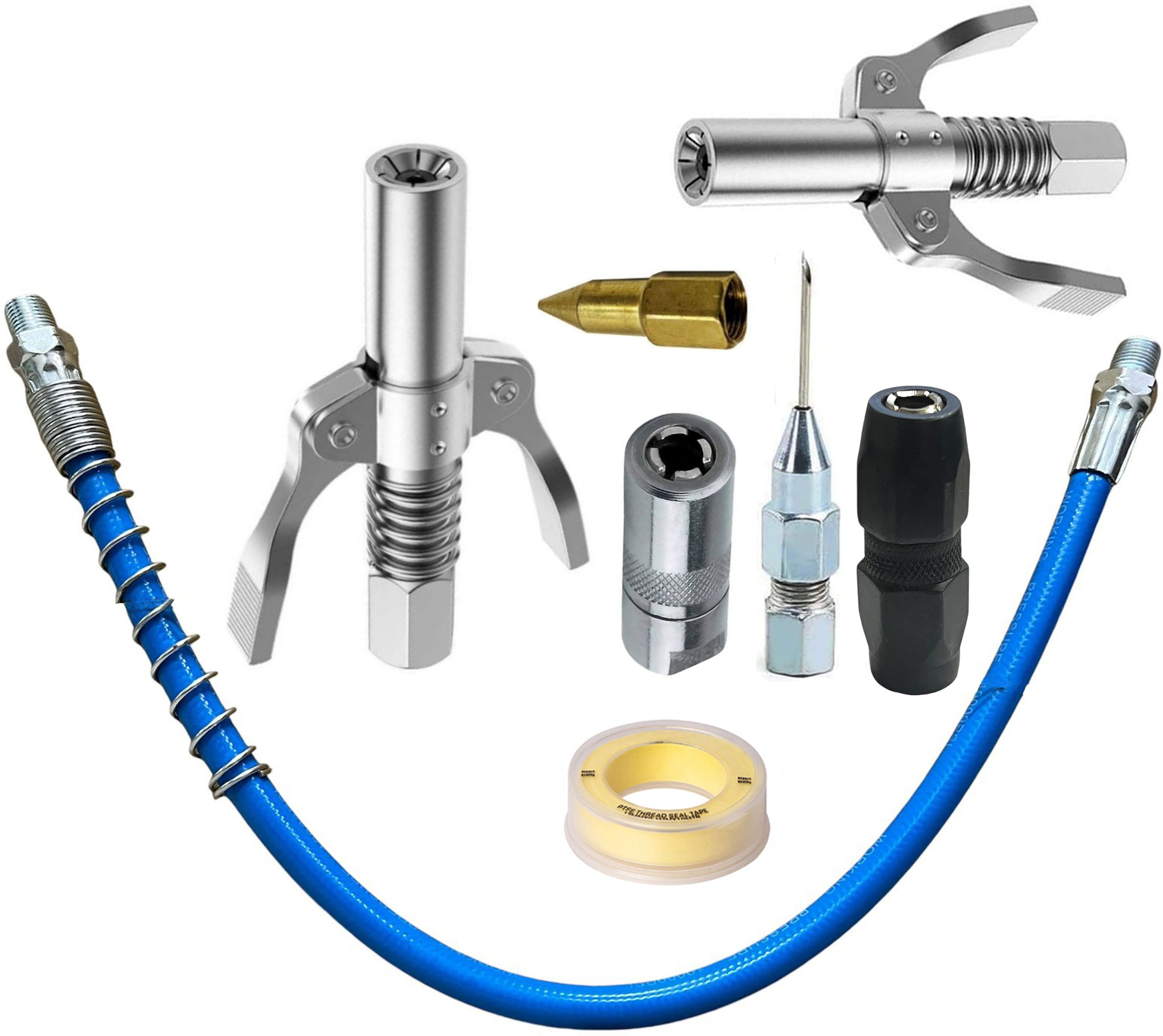 epitech mart Grease Gun Coupler 2Pc With 4Pc Grease Gun Adaptor, 1Pc Teflon Tap, 15inch Pipe Manual Dispenser-picture-17