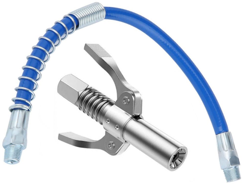 epitech mart Grease Gun Coupler Quick Lock & Release 10000 PSI With 12inch Blue Flexible Pipe Manual Dispenser-picture-16