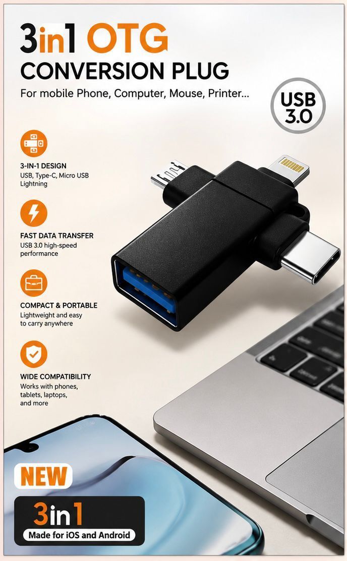Monsur Ahmed Chowdhury USB Type C, USB, Micro USB, Lightning OTG Adapter-image-48