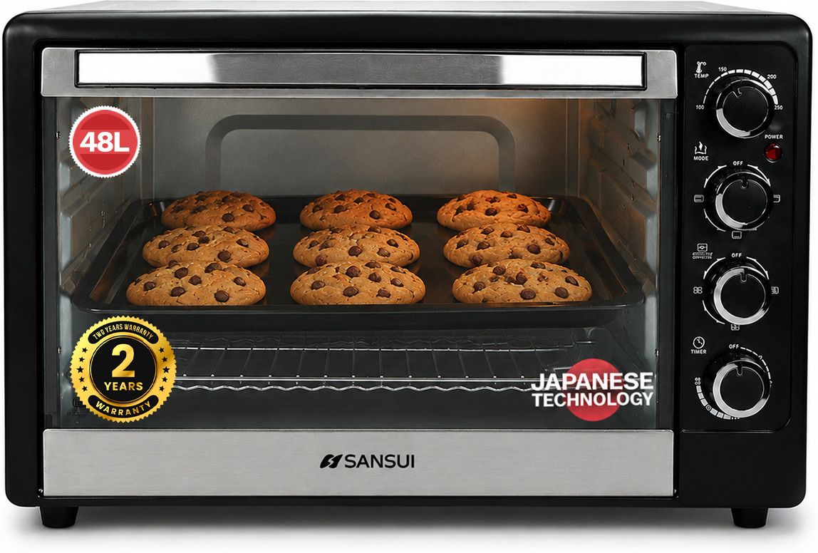 48-Litre 2000 Watt, Interior Light,Convention Fan, 5 Cooking Modes with Rottisserie Set Oven Toaster Grill OTG SNOT48RNTAB, Black-image-9