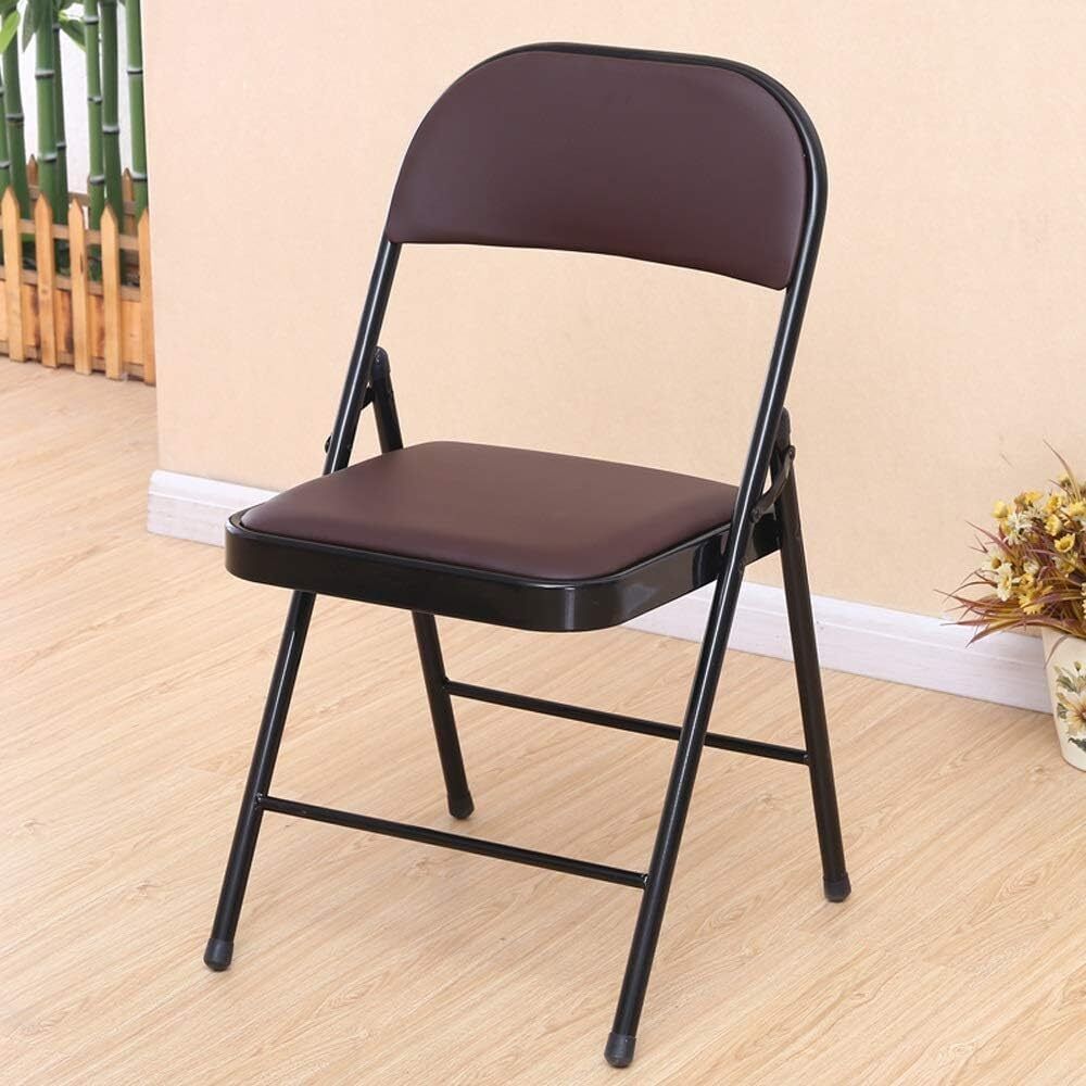 Folding Chair Metal Frame Portable Study Office Chair space saving Chair Leather Study Folding Chair-image-29
