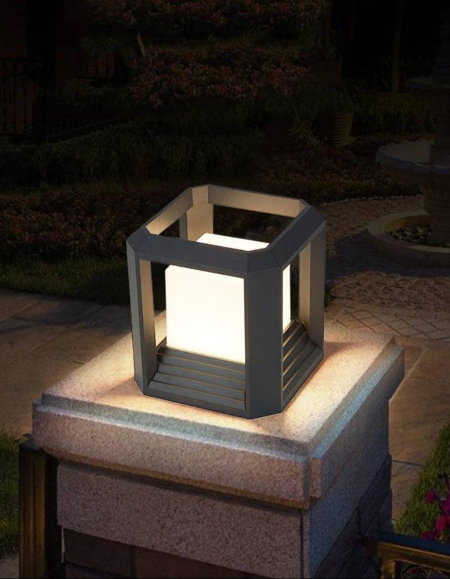 Modern Grey Outdoor Gate Pillar Light with Bulb Included | Waterproof Square LED Post Lamp for Garden, Boundary Wall & Entrance | Grey | Pack of 1 Gate Light Outdoor Lamp-image-39