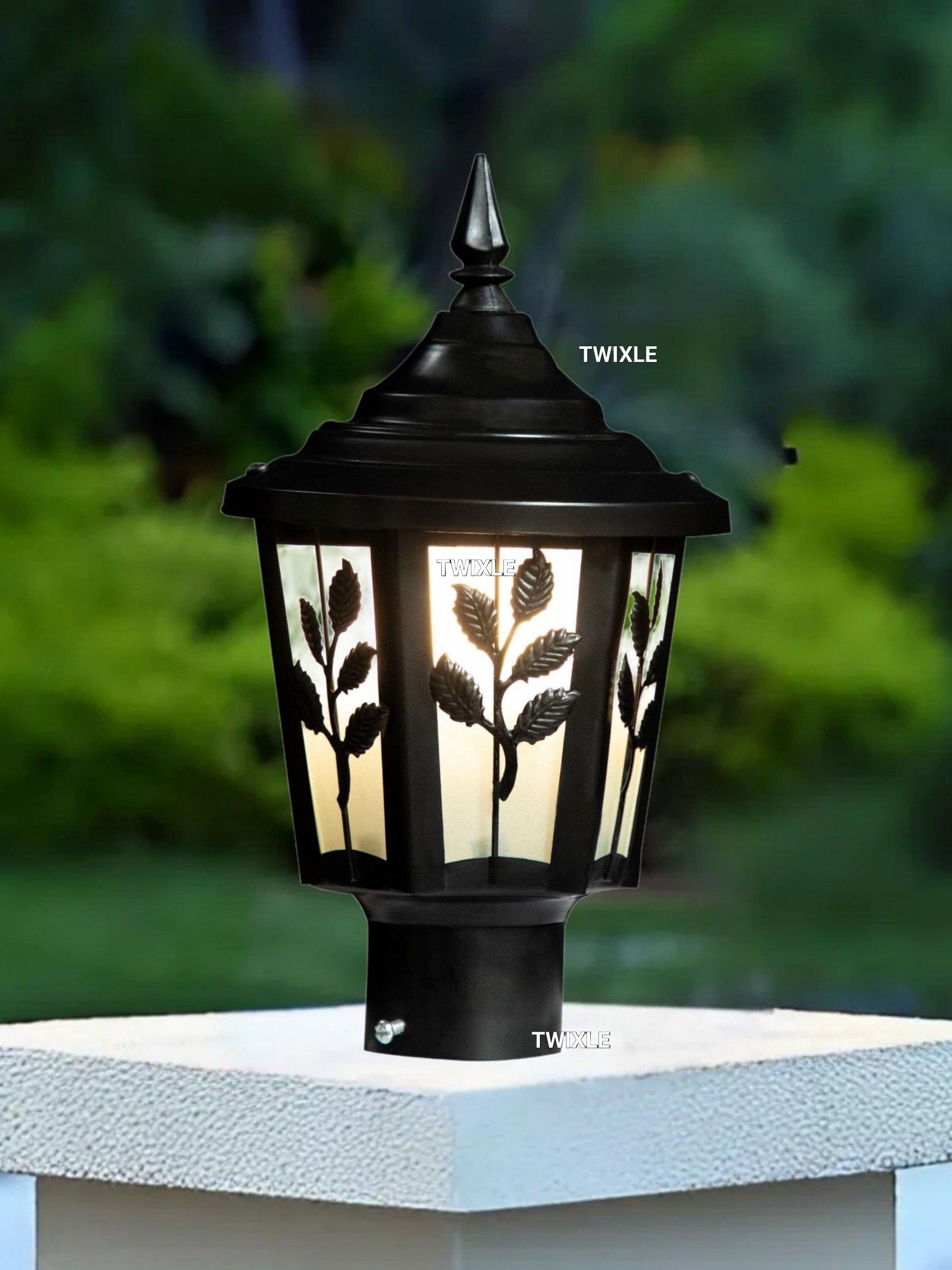 Black Metal Outdoor Waterproof Gate Light Energy Efficient Decorative Exterior Fixture for Garden Pillars, Entry Gates, Porch, Driveway (5 Leaf Design) (with Bulb, 1, Pack) Gate Light Outdoor Lamp-image-40
