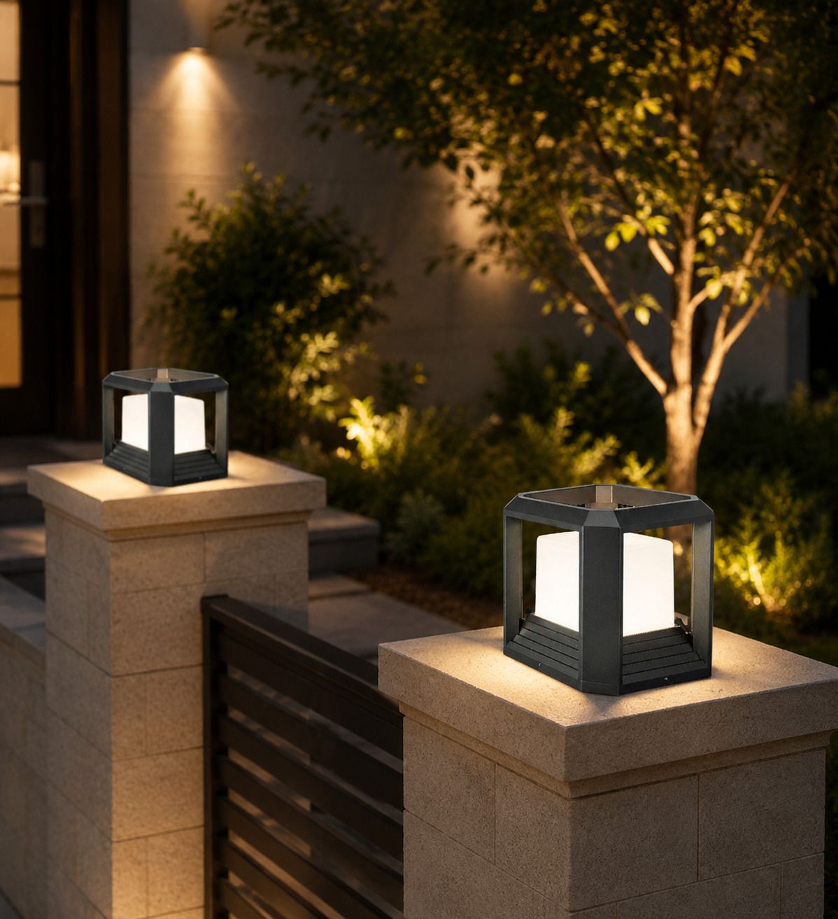 Modern Grey Outdoor Gate Pillar Light Bulb Included | Waterproof Square LED Post Lamp for Garden, Boundary Wall & Entrance | Grey | Pack of 2 Gate Light Outdoor Lamp-image-3