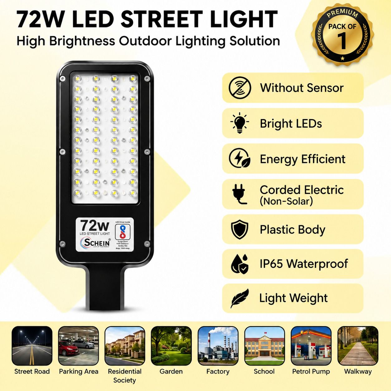 72W LED Street Light Pack of 1 | Without Sensor | Corded Electric Non-Solar | Bright White Illumination | IP65 Waterproof Protection | Energy Efficient | Durable Plastic Body | S1W11A2 Street Light Outdoor Lamp-image-25