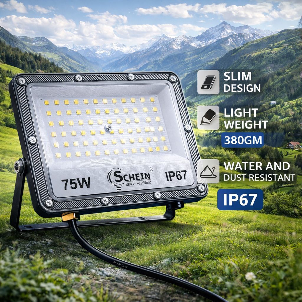 schein 75 Watt LED Flood Light | Aluminium Body | Slim Design | Outdoor Use | White Color | Light Weight | BIS Approved | Water and Dust Resistant | Pack of 1 Flood Light Outdoor Lamp-picture-15