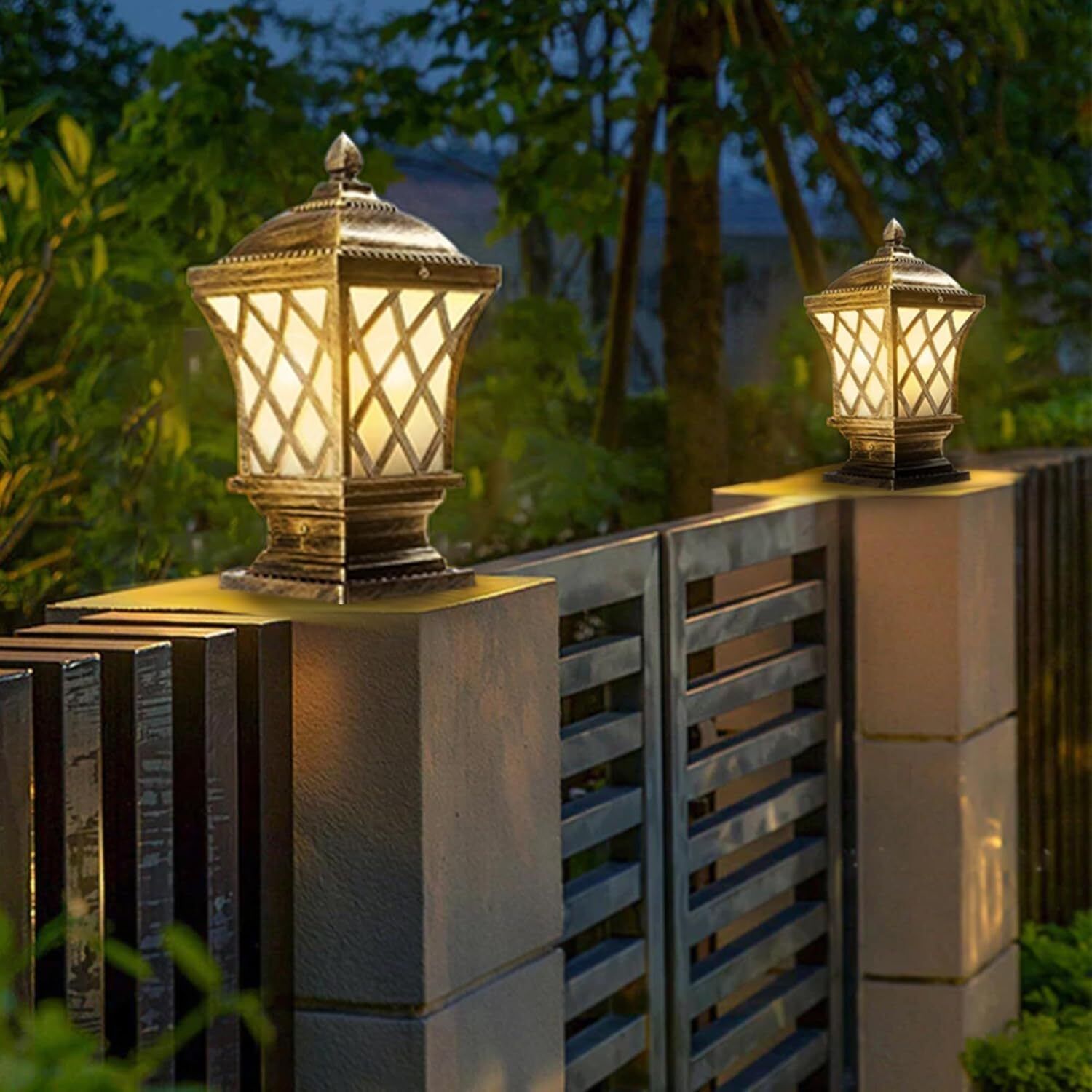 Modern Gold Pillar Lamp for Main Gate, Boundary Wall (Bulbnot Incl.) (Pack of 2) Gate Light Outdoor Lamp-image-42