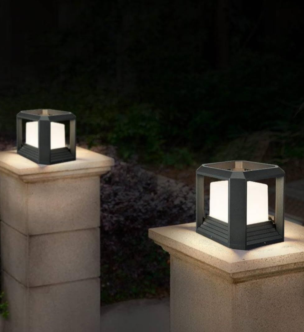 Modern Grey Outdoor Gate Pillar Light Bulb not Included | Waterproof Square LED Post Lamp for Garden, Boundary Wall & Entrance | Grey | Pack of 2 Gate Light Outdoor Lamp-image-41