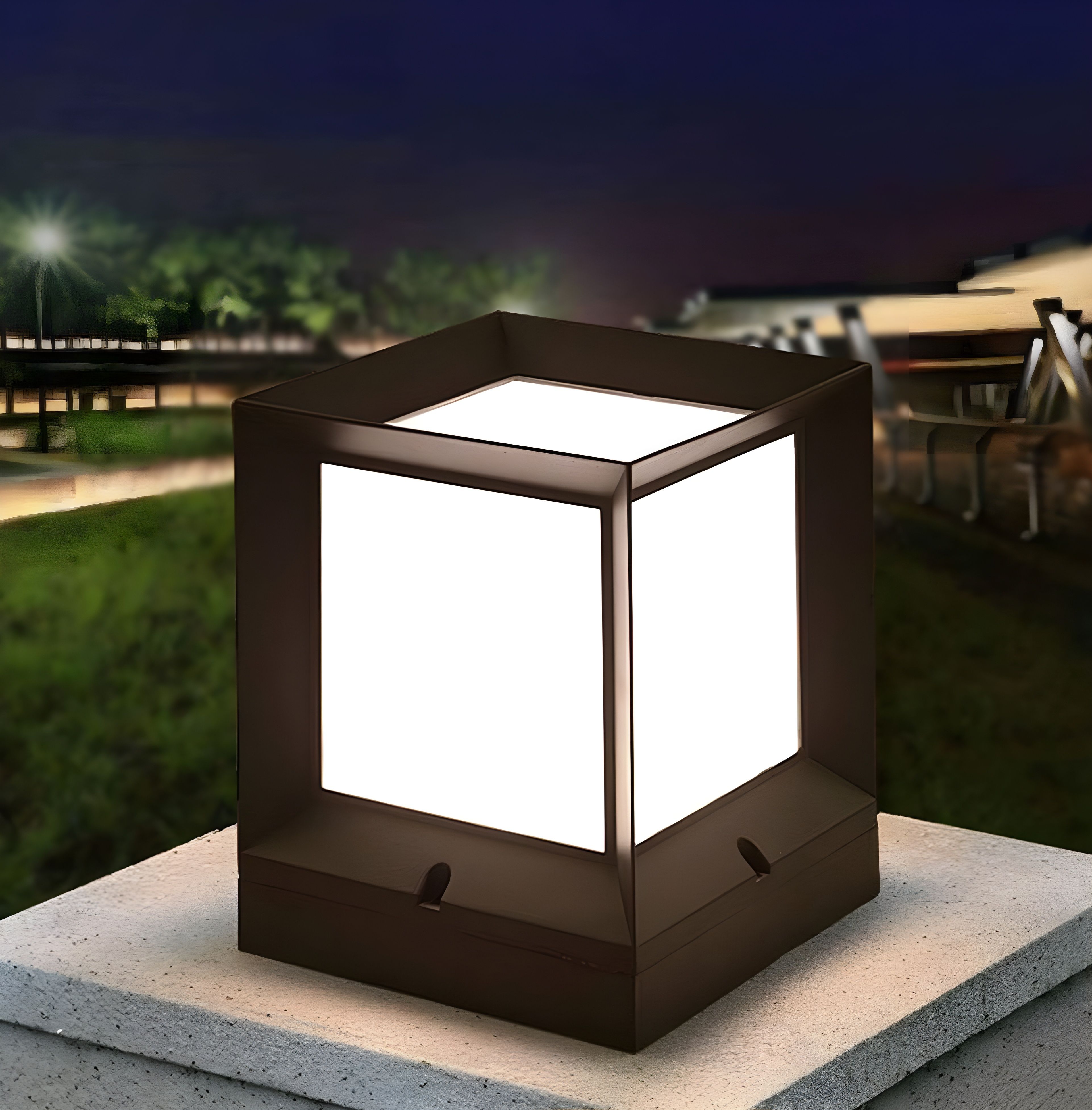 Cube Shape Outdoor Waterproof Elegant Design Gate Light Energy Efficient Decorative Exterior Fixture for Garden Pillars, Entry Gates, Porch, Driveway and Fence Posts (with Bulb, 2, Pack) Gate Light Outdoor Lamp-image-44