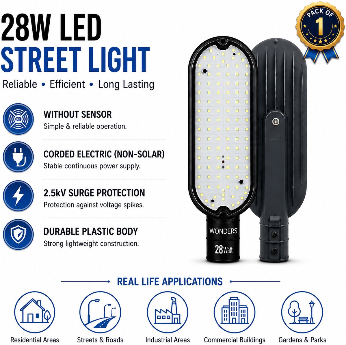 wonders 28W LED Street Light Without Sensor Pack of 1 |IP65 Waterproof | Energy Efficient | 2.5kV Surge Protection| Outdoor Street Lamp | Bright White Light | Non-Solar Corded Electric | Durable Plastic Body | S1W7 Street Light Outdoor Lamp-picture-19