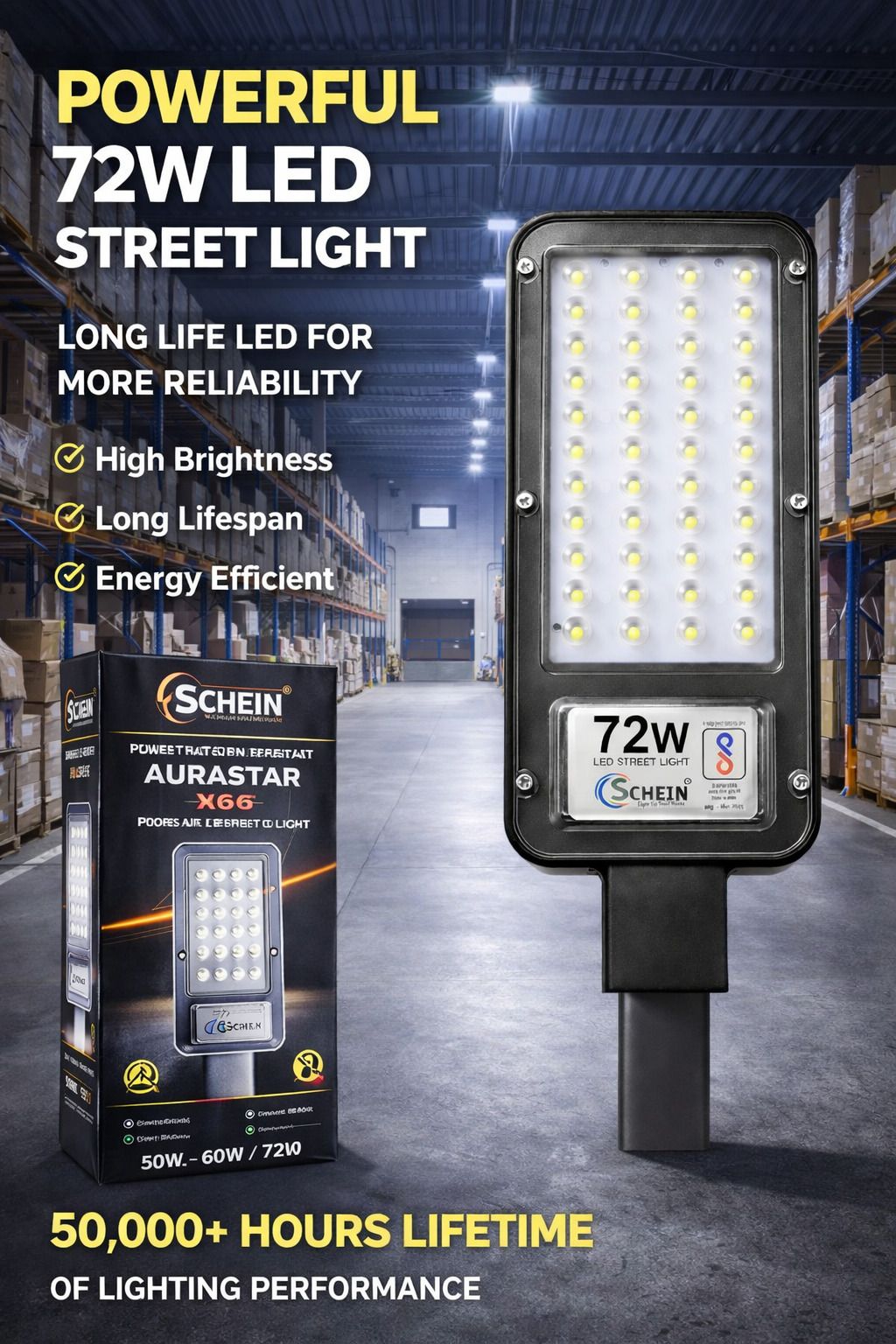Aurastar 72W High Efficiency LED Street Light BIS Certified | Long Life LED | Lightweight Plastic Rust-Free Body | Street Parking Campus Road Lamp | Pack of 1 Street Light Outdoor Lamp-image-14