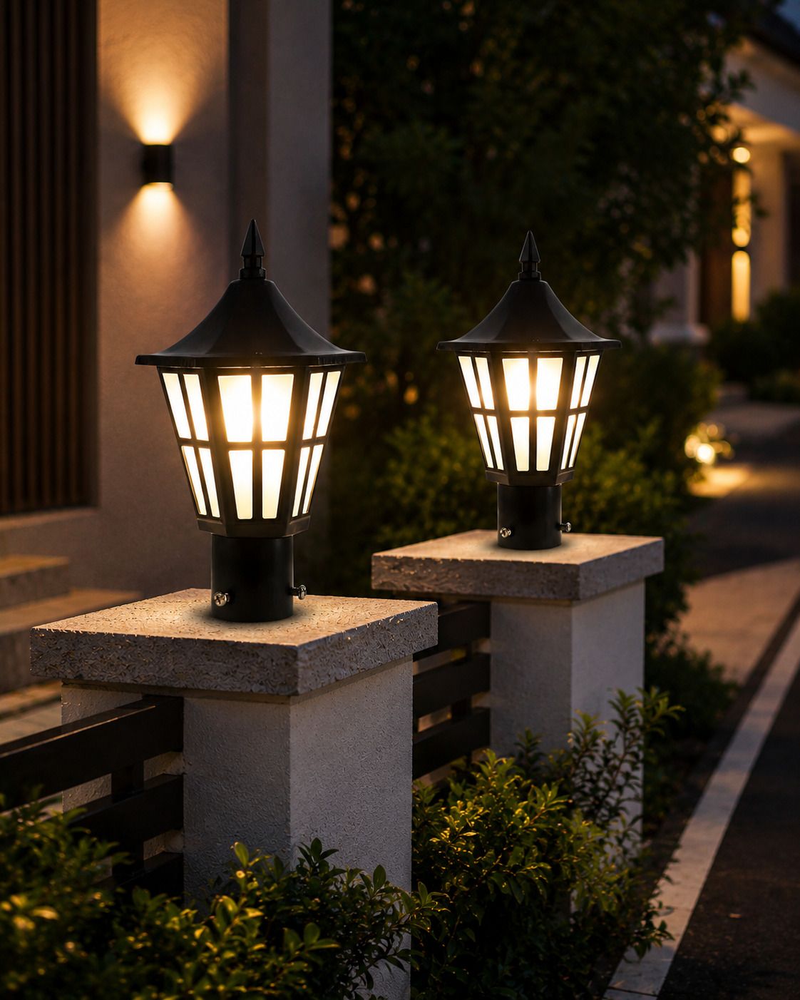 Outdoor Gate Light, Black Metal Hurricane Design, Waterproof, Energy Efficient, Modern Wall Mount Sconce, for Garden Pillars, Entry Gates, Porch, Fence Posts (with Bulbs, 2, Pack) Gate Light Outdoor Lamp-image-48