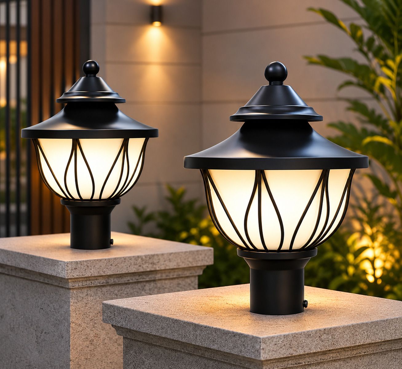 Black Metal Outdoor Waterproof Gate Light Energy Efficient Decorative Exterior Fixture for Entry Gates, Garden Pillars, Porch, Boundaries, Driveway (Lotus Shape) (without Bulb, 2, Pack) Gate Light Outdoor Lamp-image-38