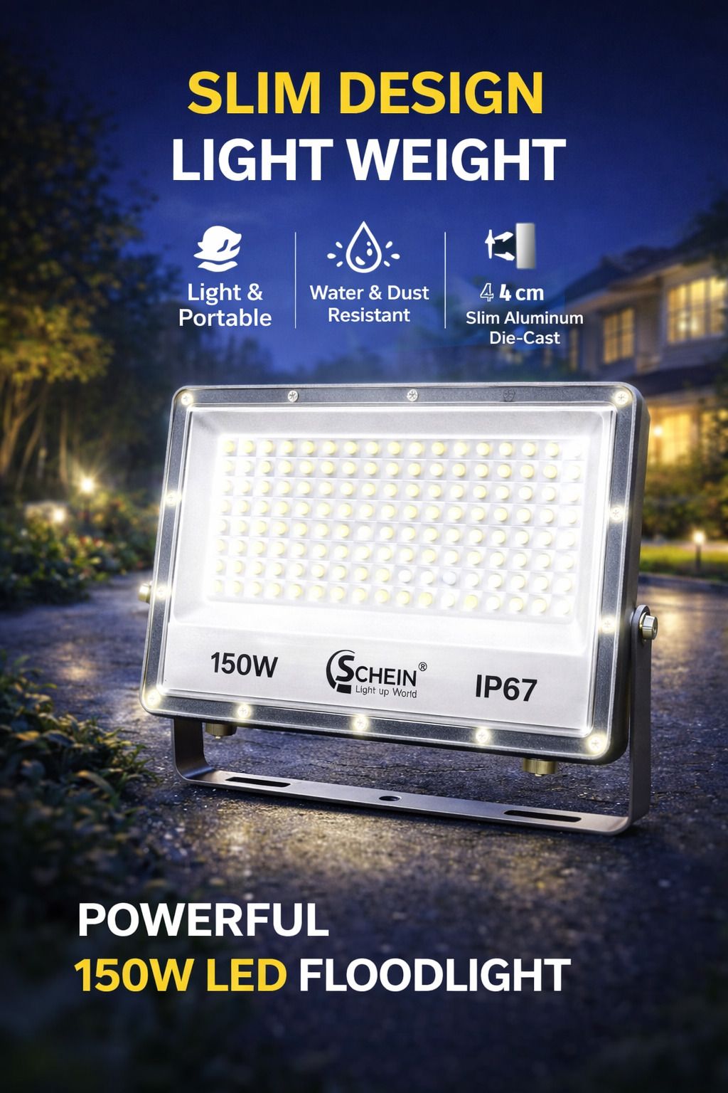 150 Watt LED Flood Light White | Pack of 1 | BIS Approved | High Bright Outdoor Security Light | Slim Aluminium Die-Cast Body | Weatherproof | Parking Area Warehouse Street Light Flood Light Outdoor Lamp-image-44