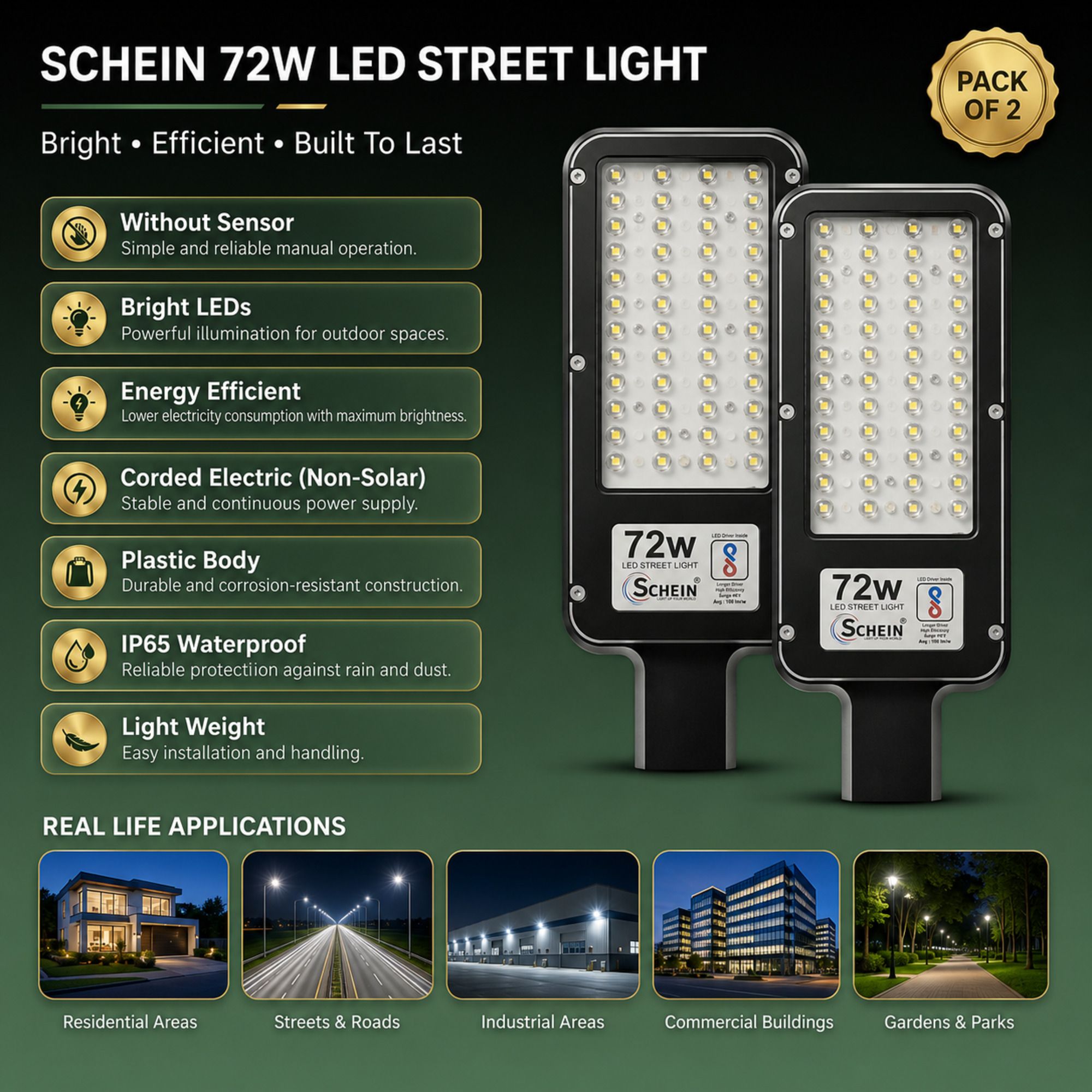 schein 72 Watt LED Street Light Outdoor Pack of 2 | Bright LEDs | IP65 Waterproof | Without Sensor | Non-Solar Corded Electric | Energy Efficient | Plastic Body | Lightweight Design | S2W7 Street Light Outdoor Lamp-picture-8