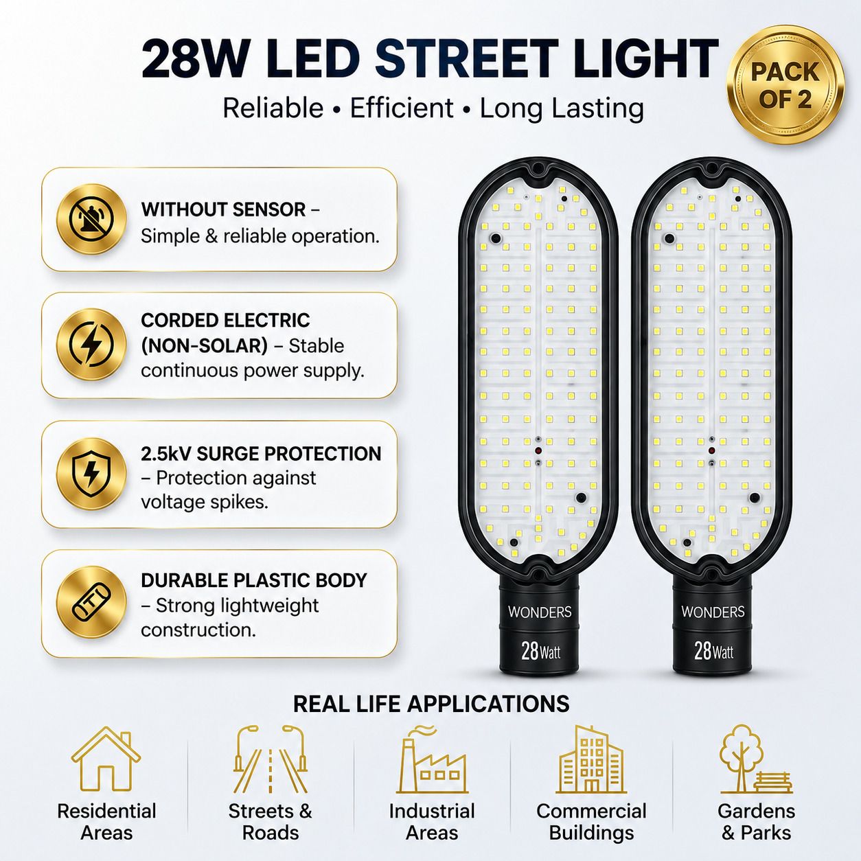 28W LED Street Light Without Sensor Pack of 2 | Bright White Light | Non-Solar Corded Electric |IP65 Waterproof | Energy Efficient | 2.5kV Surge Protection| Outdoor Street Lamp | Durable Plastic Body | S2W7 Street Light Outdoor Lamp-image-27
