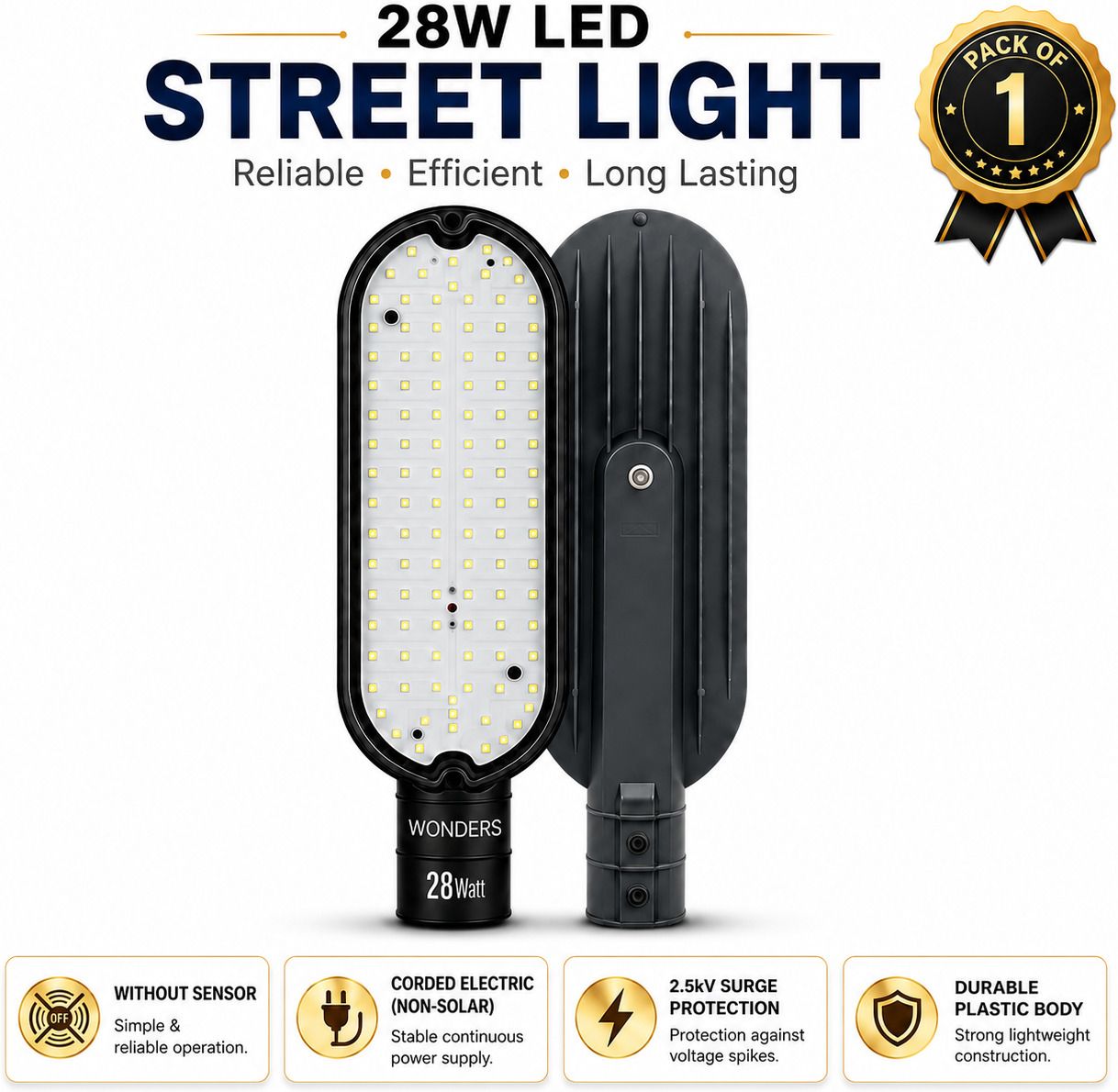 wonders 28W LED Street Light Without Sensor Pack of 1 | 2.5kV Surge Protection| IP65 Waterproof Energy Efficient | Outdoor Street Lamp | Bright White Light | Non-Solar Corded Electric | Durable Plastic Body | S1W8 Street Light Outdoor Lamp-picture-14